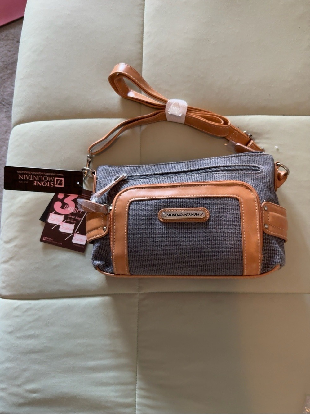 Stone Mountain Accessories Gray and Tan Crossbody Bag